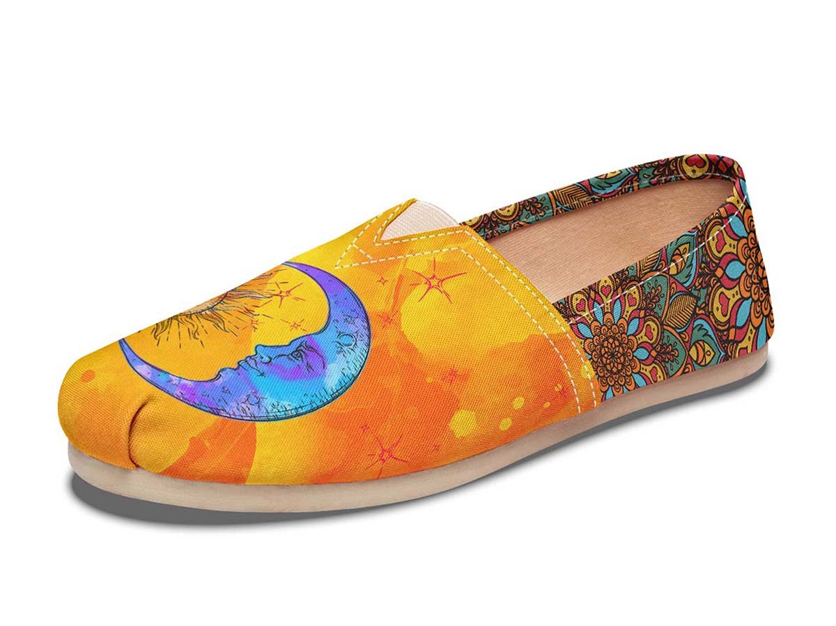 Sun And Moon Orange Night, Canvas Shoes, Boho Shoes, Vegan Shoes, Men’S Shoes, Woman’S Shoes, Custom Printed, Abstractprint