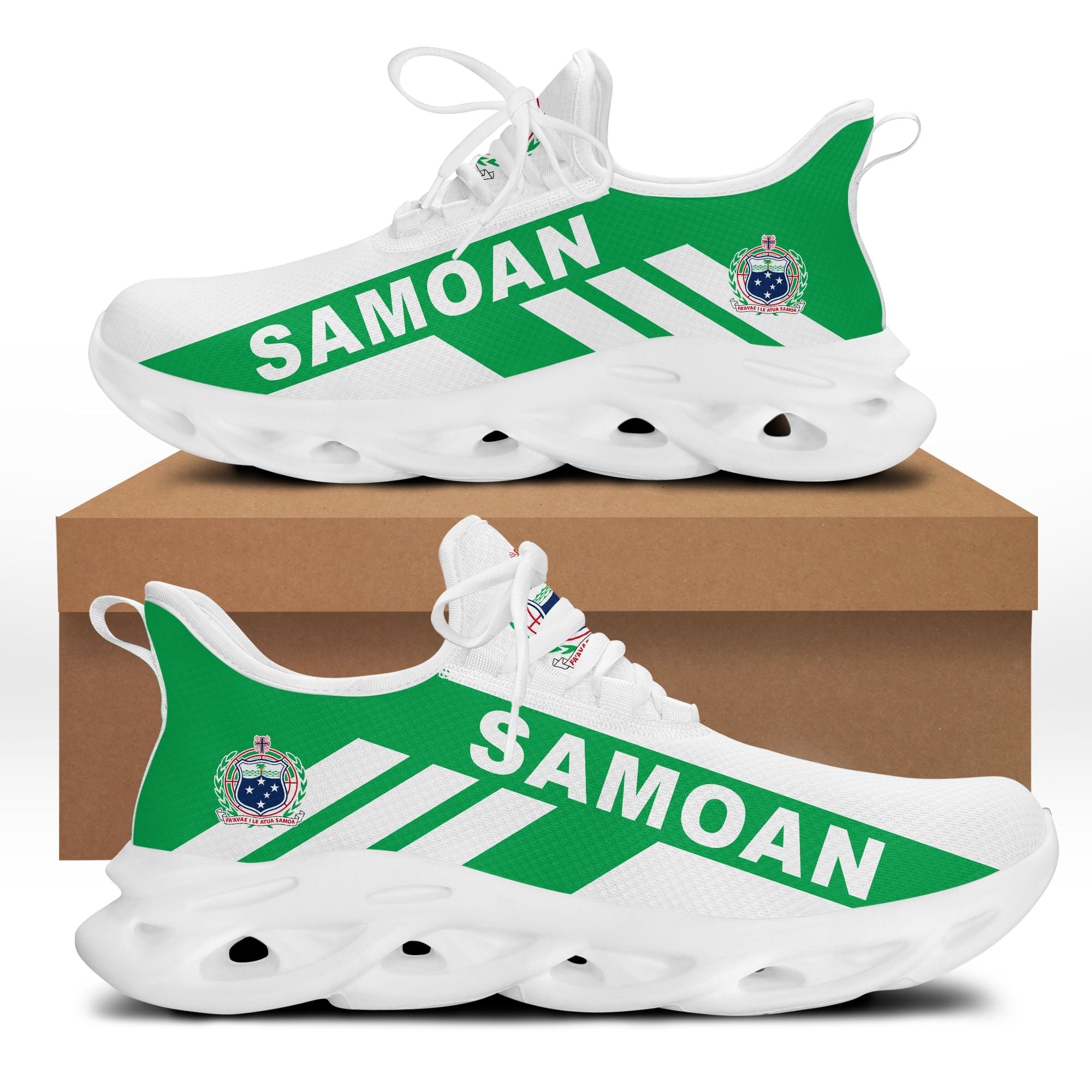 Polynesian Footwear – Samoa Flag Sport Clunky Sneakers Green And White Lt10