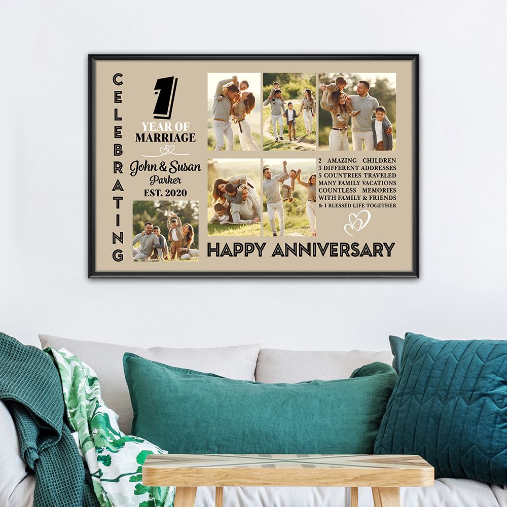 Personalized Photo, Names & Date 1St Wedding Anniversary Gifts Poster For Couple, Husband, Him , Wife, Her