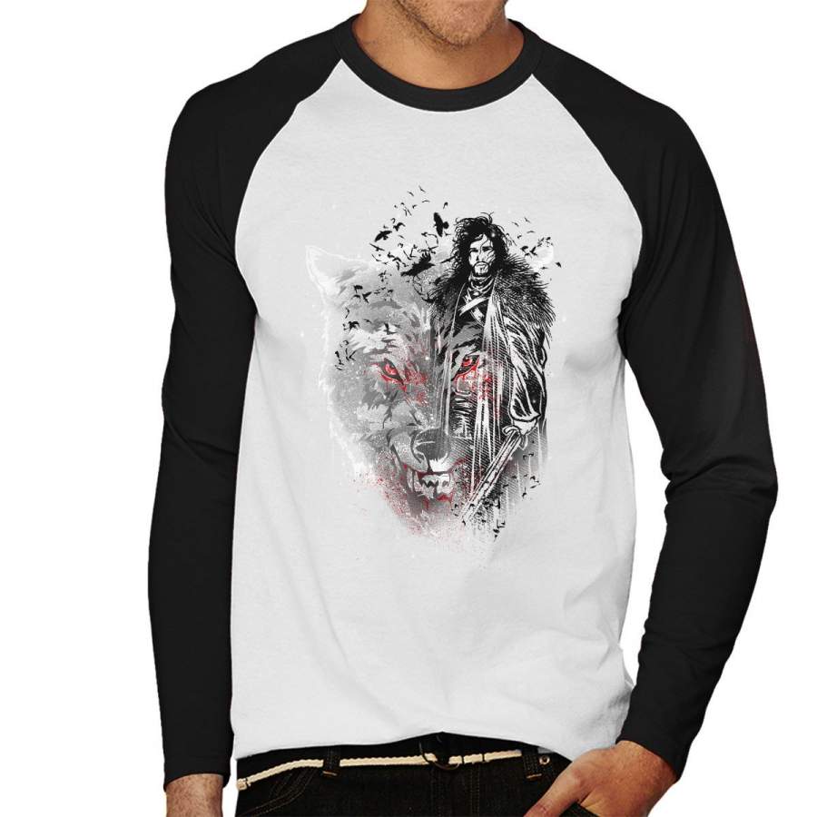 Jon Snow Dire Wolf And Crows Game Of Thrones Men’s Baseball Long Sleeved T-Shirt
