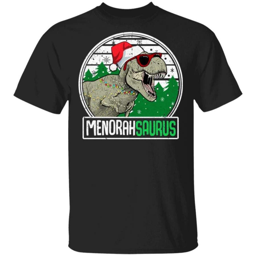 TeesNow Menorahsaurus Menorah Dinosaur T-Rex Family Christmas Shirt Short Sleeve Tee