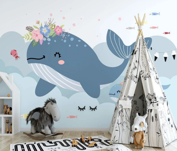 3D Cartoon Blue Ocean Dolphin Wall Mural Wallpaper Lqh 8