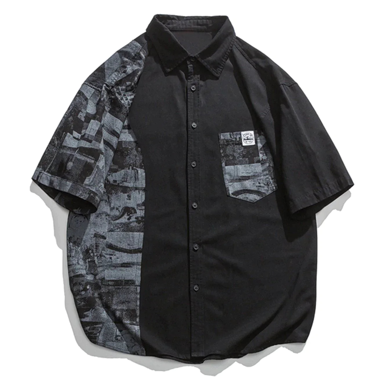 Talishko™ – Vintage Printed Panel Short Sleeve Shirt