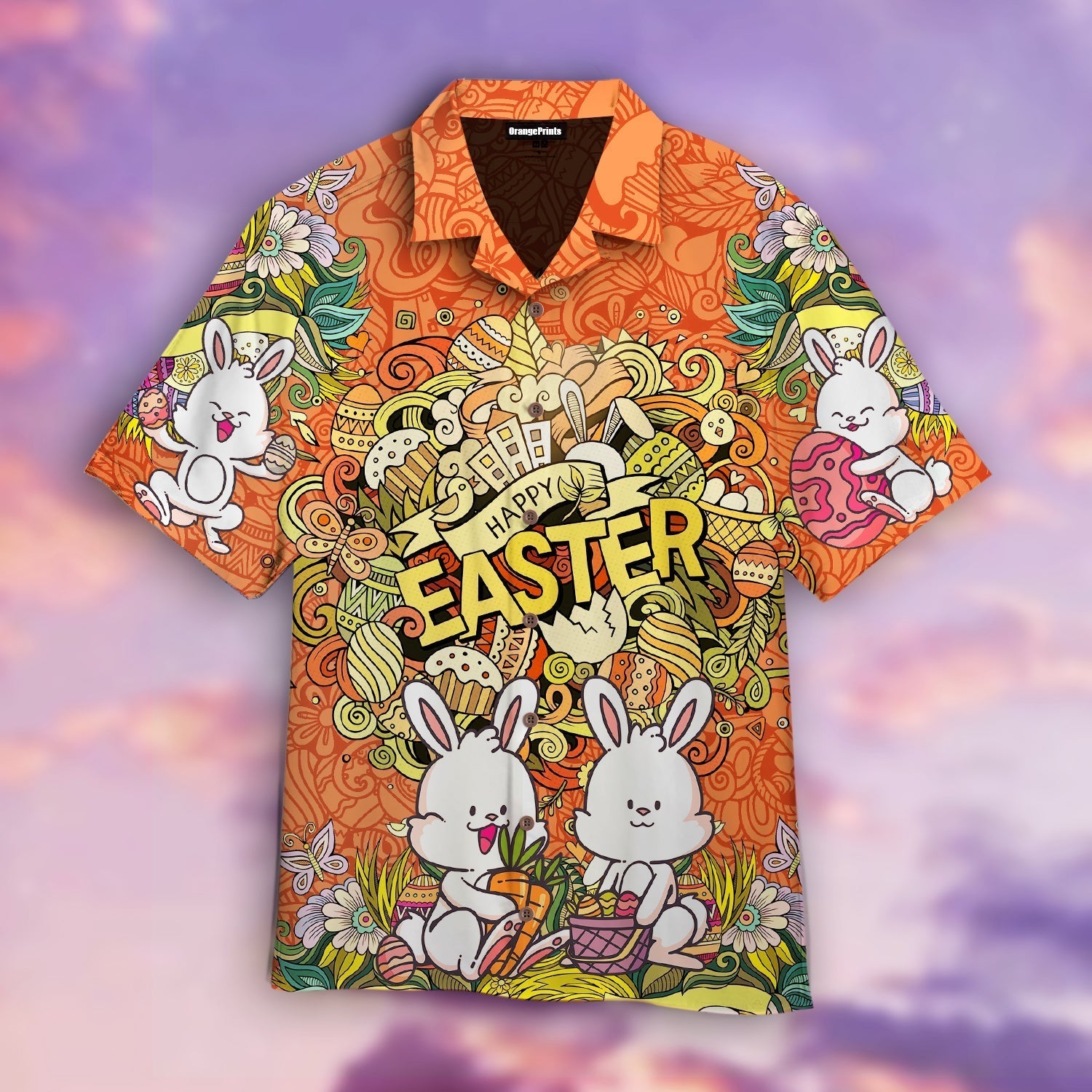 Orange Happy Easter Bunny Aloha Hawaiian Shirts For Men And Women | Wt1843