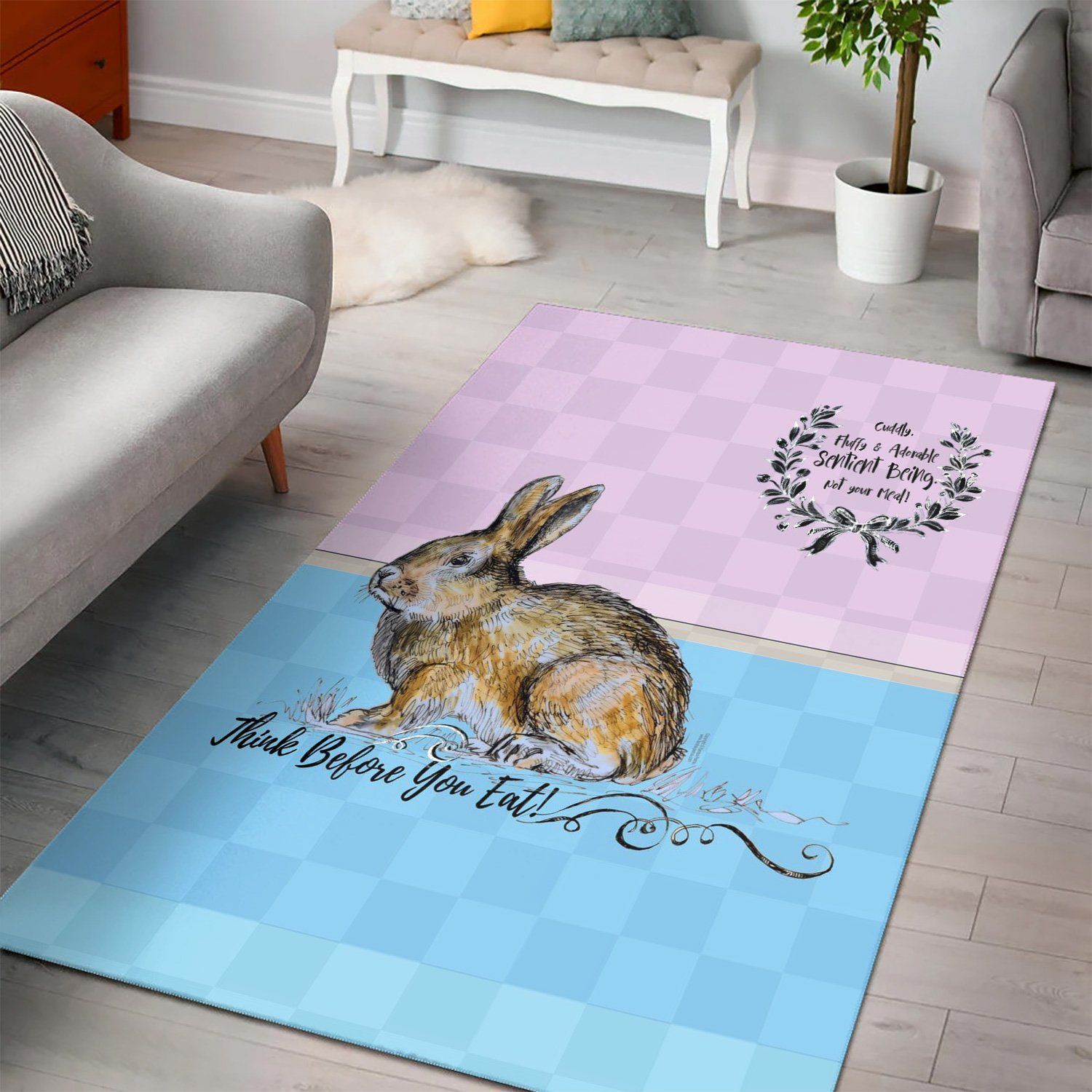 Think Before U Eat Rabbit Area Rug Bedroom Us Gift Decor