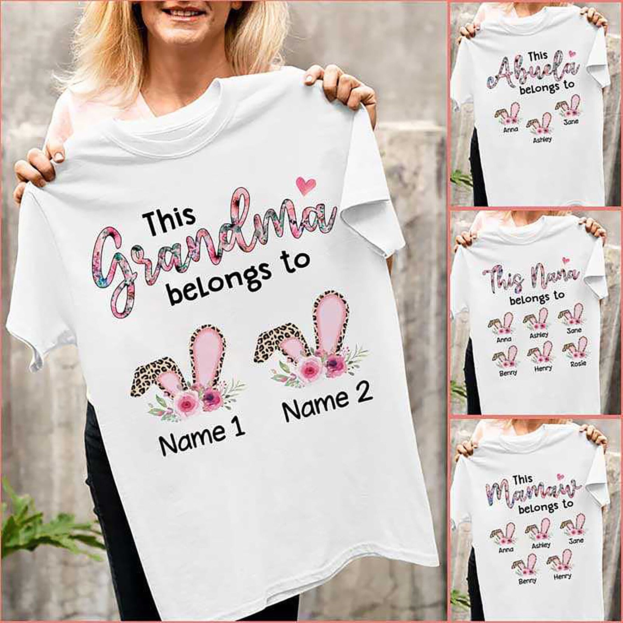 This Grandma Belongs To Bunny T-Shirt, Personalized Easter Shirt, Custom Mama Easter Shirt, Custom Grandkids Name Shirt,  Personalized Mim