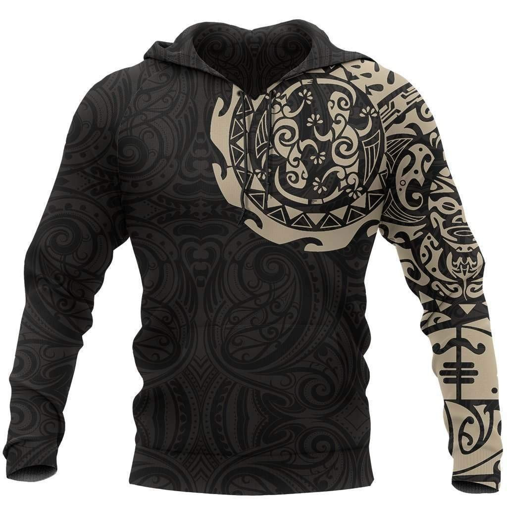 Maori Tangaroa Tattoo New Zealand All Over Print Hoodie Golden Color