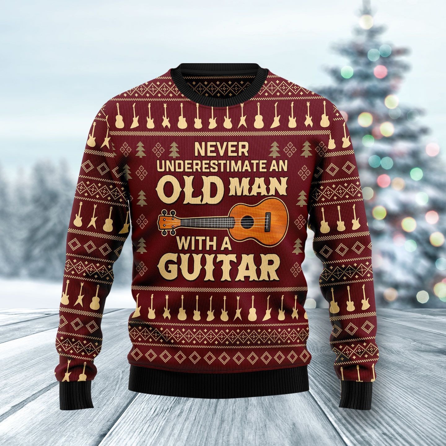 Never Underestimate An Old Man With A Guitar Christmas Wool Sweater