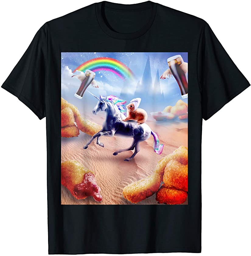 Bunny Riding Unicorn With Chicken Nuggets And Cola T-Shirt