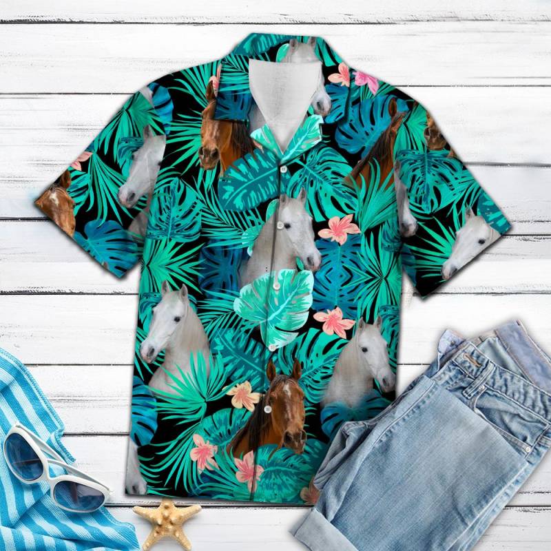 Arabian Horse Green Tropical Hawaiian Shirt Ha59567