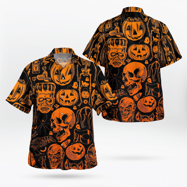 Scary Halloween Villain Symbols Pumpkin Skull Zombie Spooky Hawaii Shirt For Men And Women Ha39027