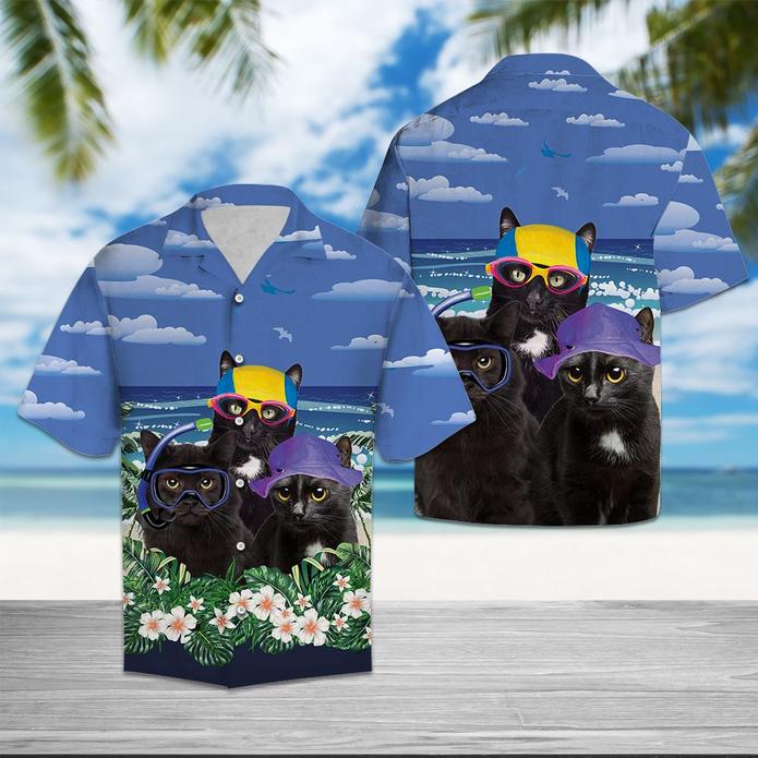 Black Cat Summer Beach Hawaii Shirt Ha36645