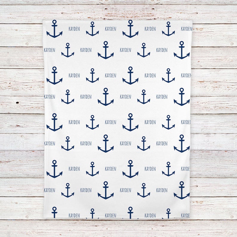 Anchor Baby Blanket, Personalized Baby Blanket Gift, Toddler Blanket, Baby Shower Gift