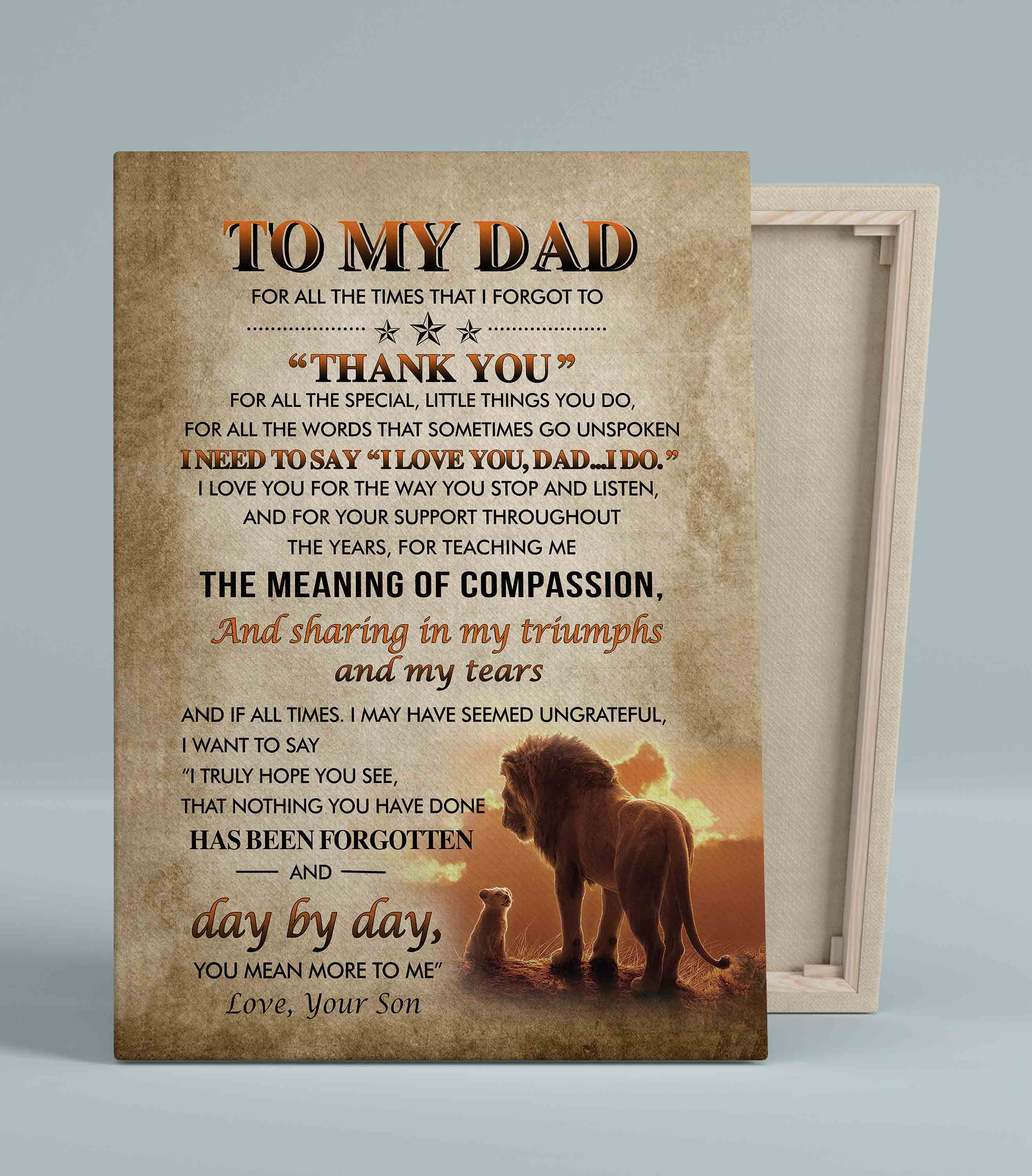 To My Dad Canvas, Lion Canvas, Dad Canvas, Son Canvas, Sunset Canvas, Family Canvas, Custom Name Canvas, Canvas Wall Art