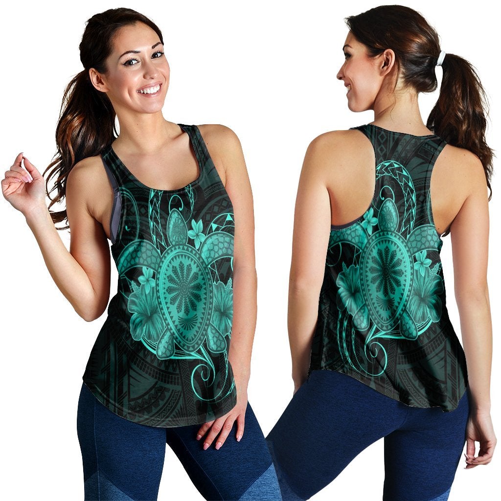 Hawaiian Turtle Hibiscus Polynesian Racerback Tank Full Style Turquoise Ah Ha14960