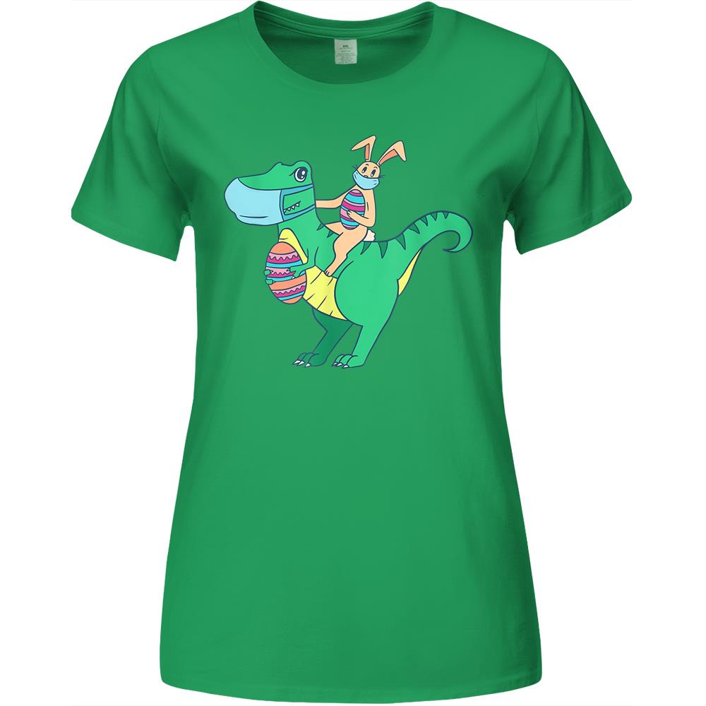 Bunny Riding Trex With Masks Funny Quarantine Easter Premium Womens Tshirts