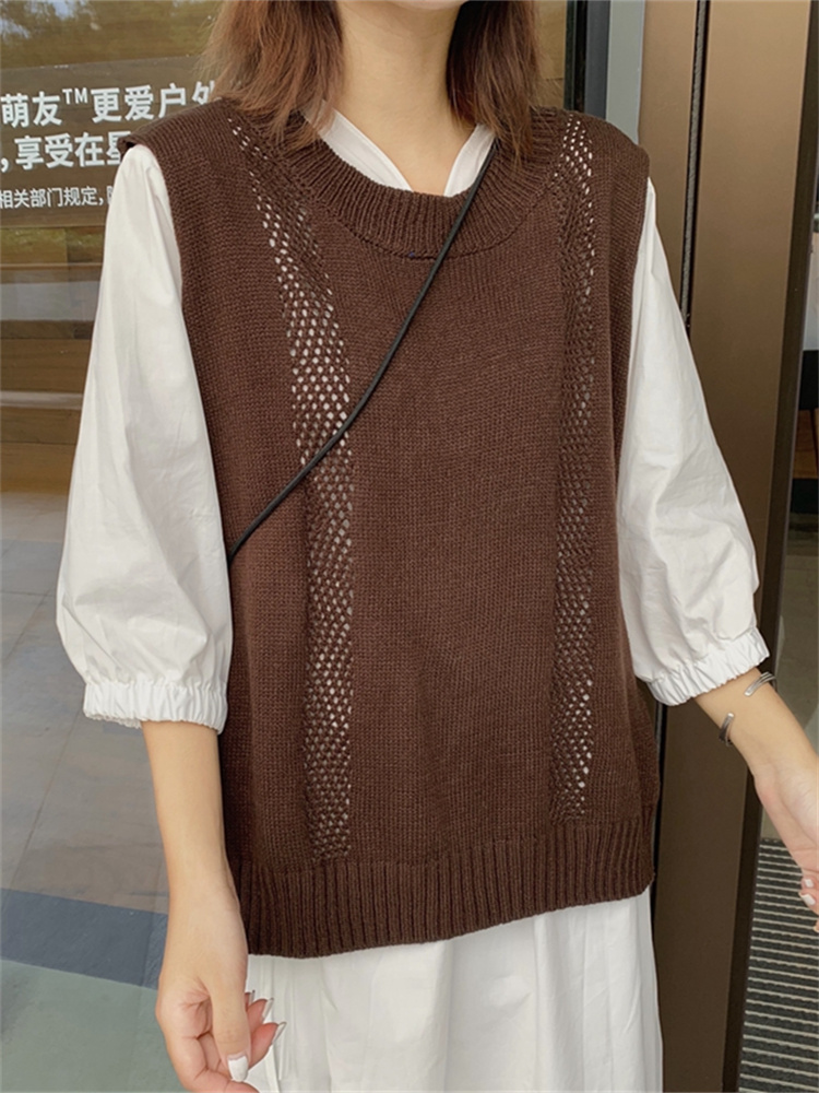 Yitimoky Oversized Sweater Knitted Vest Women Fall Winter 2022 New Korean Fashion Sleeveless Hollow Out Loose Tops Y2k Jumpers alx