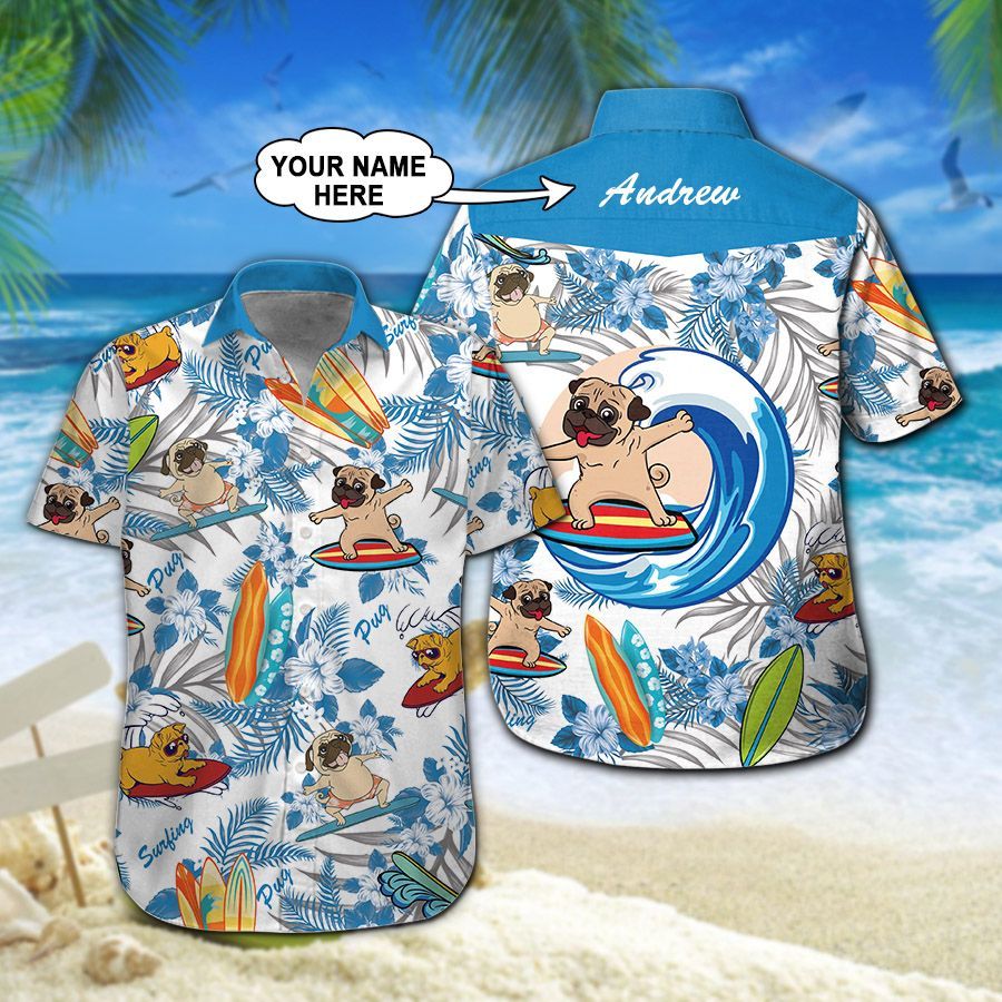 Pug Surfing Custom Name Hawaiian Shirt 210 ND4564