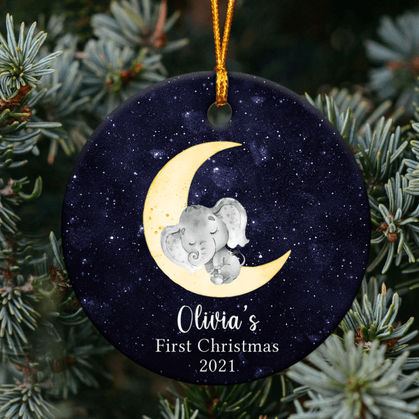 Personalized Baby’S First Christmas Moon Elephant Sleep At Night Ornament