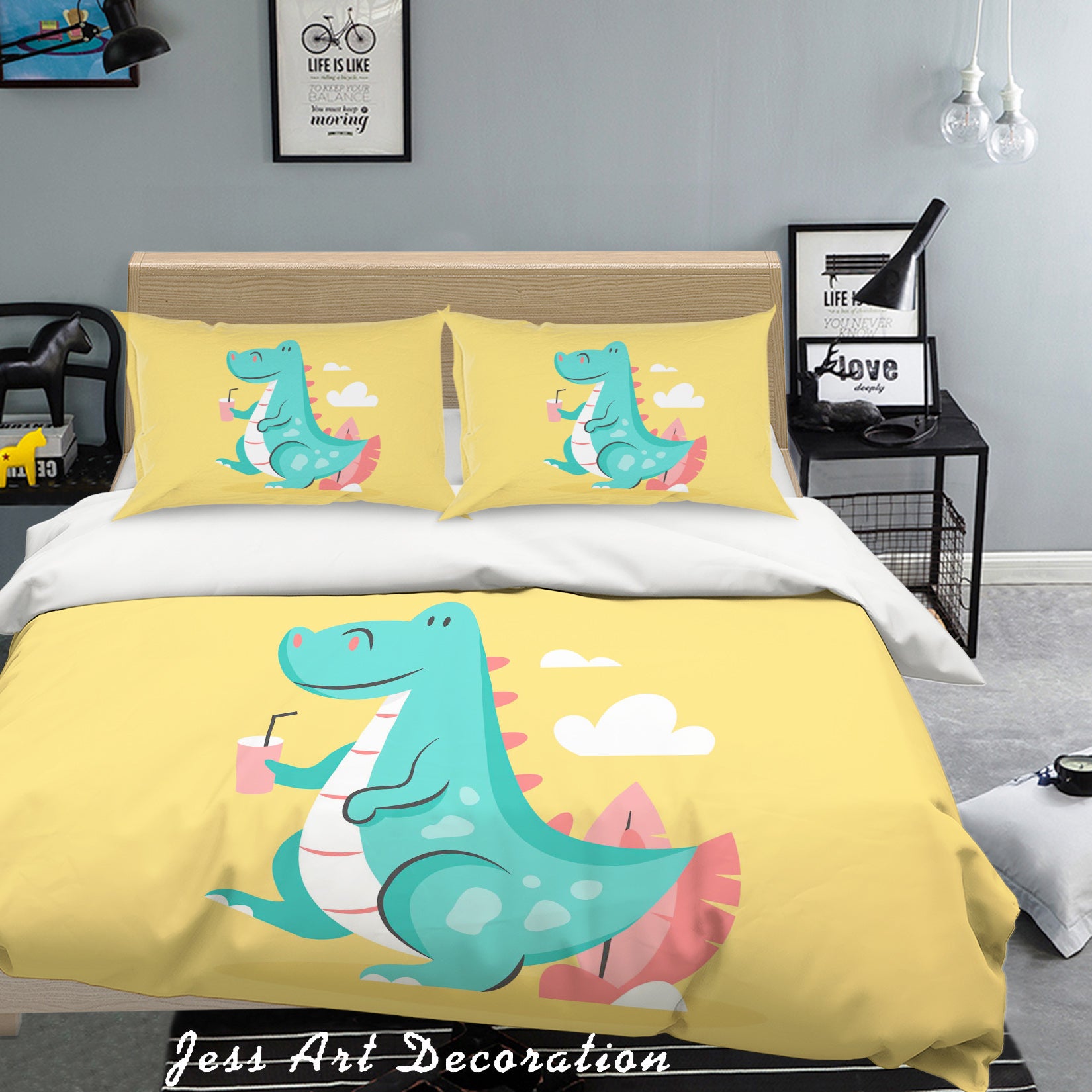 3D Green Cartoon Dinosaur Quilt Cover Set Bedding Set Pillowcases 34