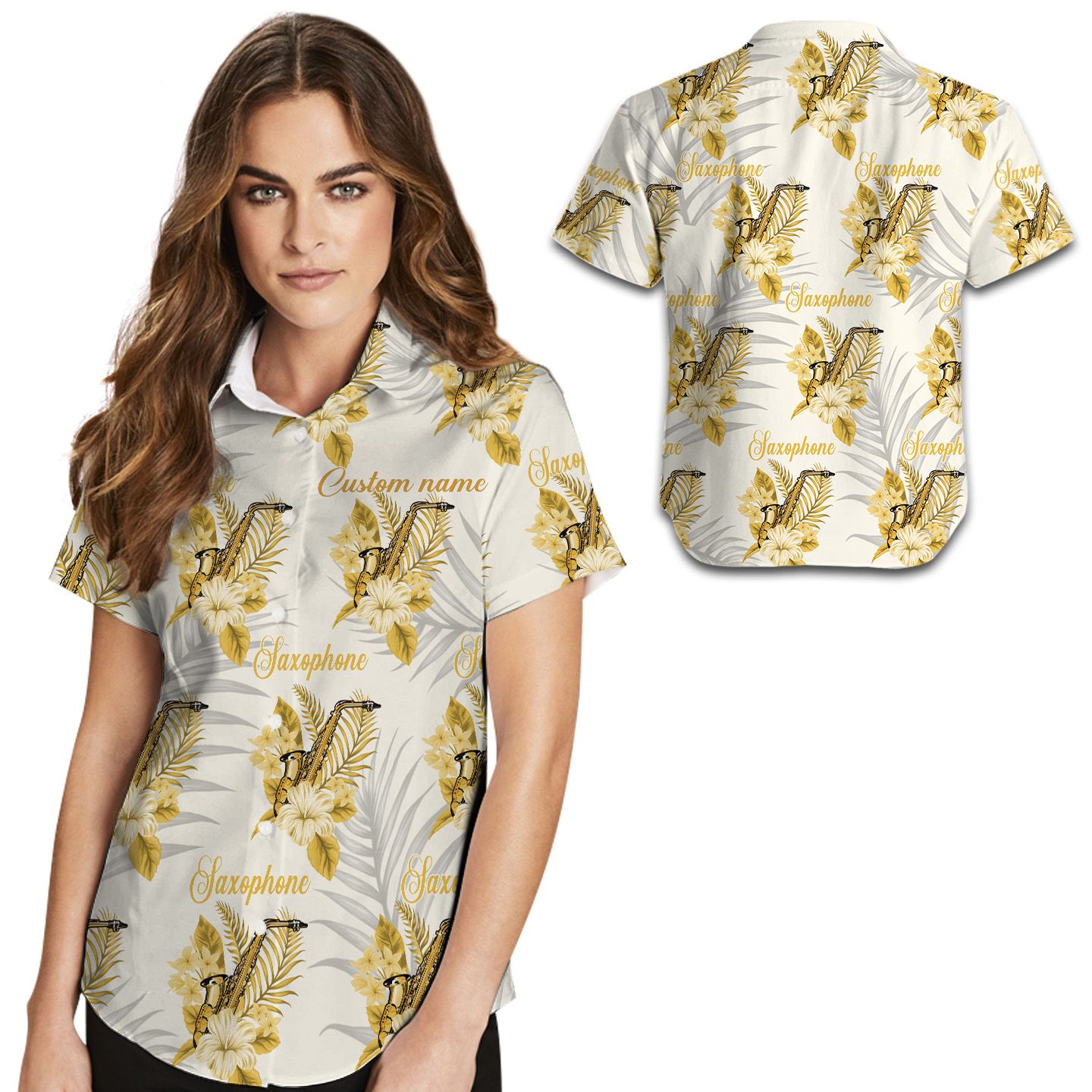 Custom Name Flower Women Hawaii Shirt For Saxophone Lovers Ha24570