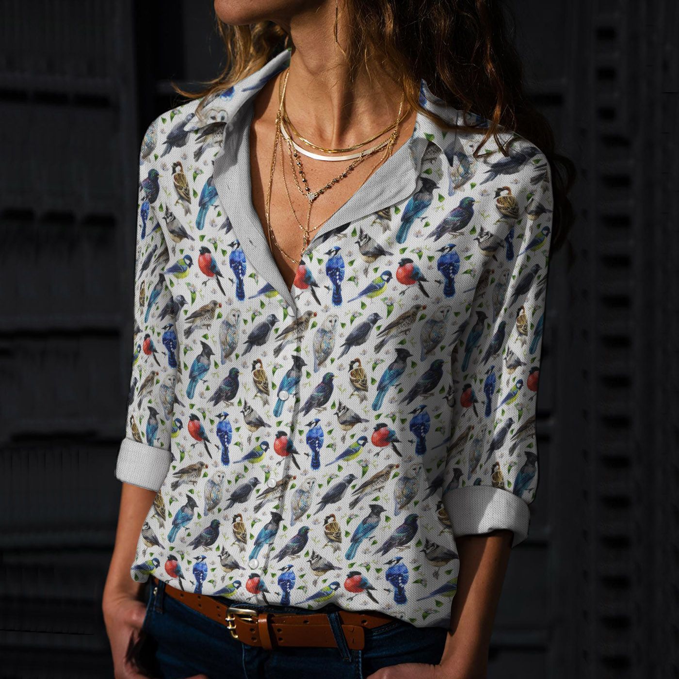 Spring Bird – Birdwatching Cotton And Linen Casual Shirt, Birds Casual Shirt