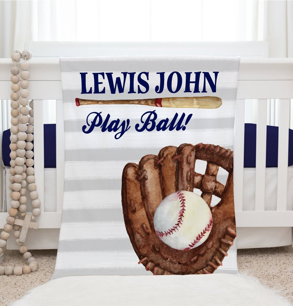 Baseball Blanket, Personalized Baby Blanket Gift, Toddler Blanket, Baby Shower Gift