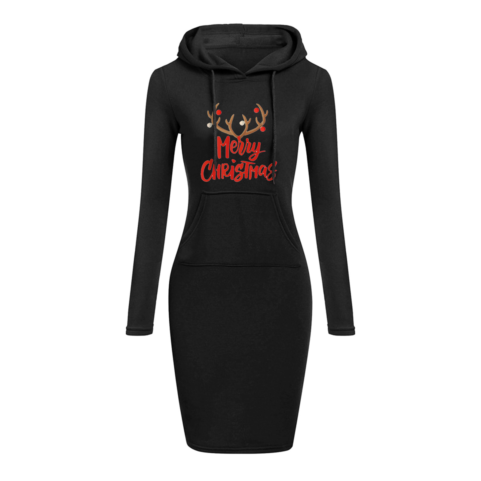 Winter Women Hoodie Dress 2021 Christmas Stylish Long Sleeve Warm Sweatshirt Dresses Print Drawstring Slim Hooded Vestidos alx