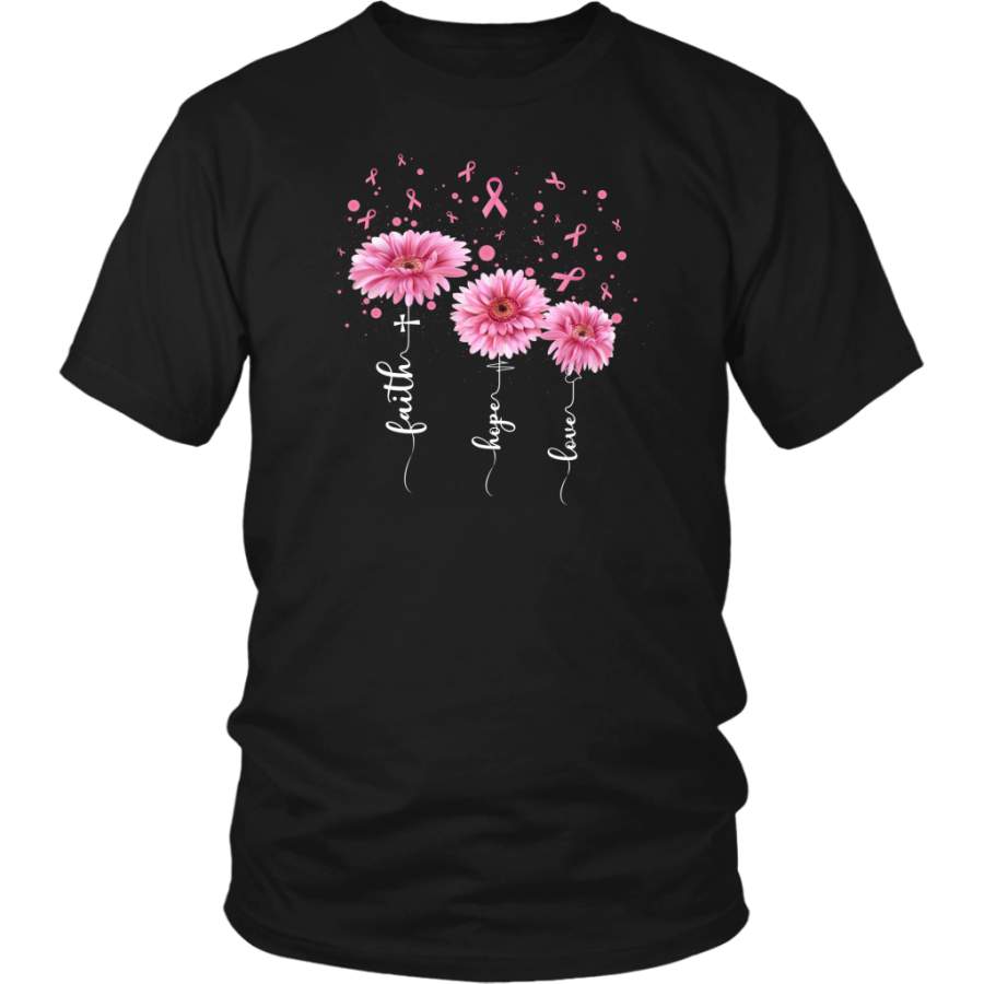 Faith Hope Love Pink Daisy Flower Breast Cancer Awareness T-Shirt