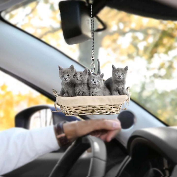 4 Cat Kittens In Basket Car Hanging Ornament