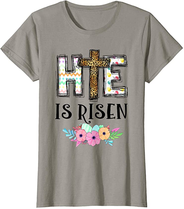 Womens He Is Risen Shirt Christian Happy Easter Jesus Leopard Print T-Shirt