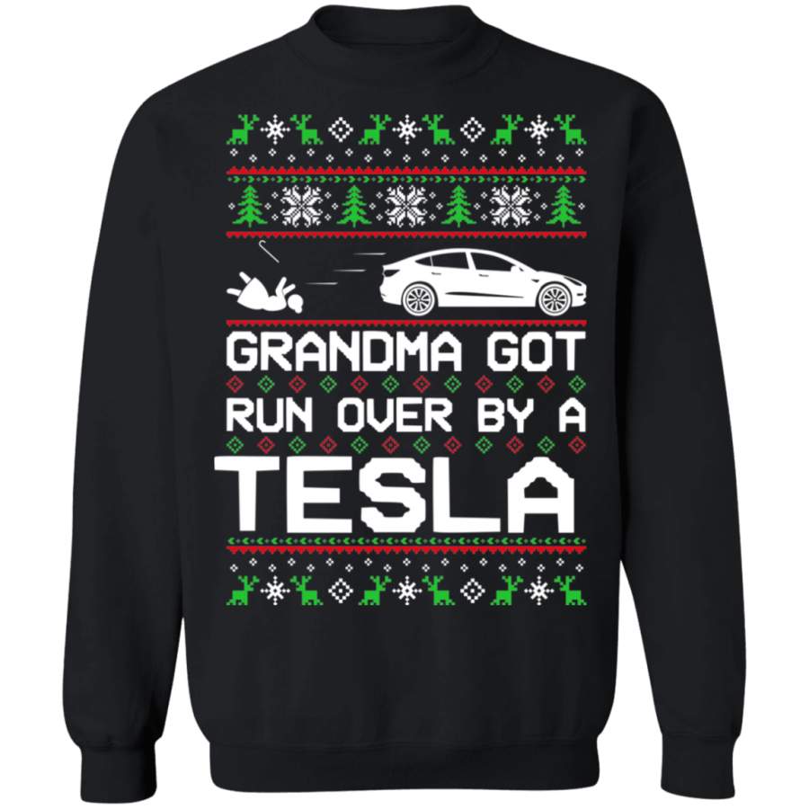 Tesla Model 3 Ugly Christmas Grandma Got Run Over Crewneck Sweatshirt