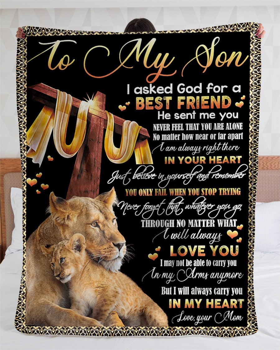 To My Lion Son Best Friend Personalized Custom Name Text Fleece Blanket Print 3D, Unisex, Kid, Adult