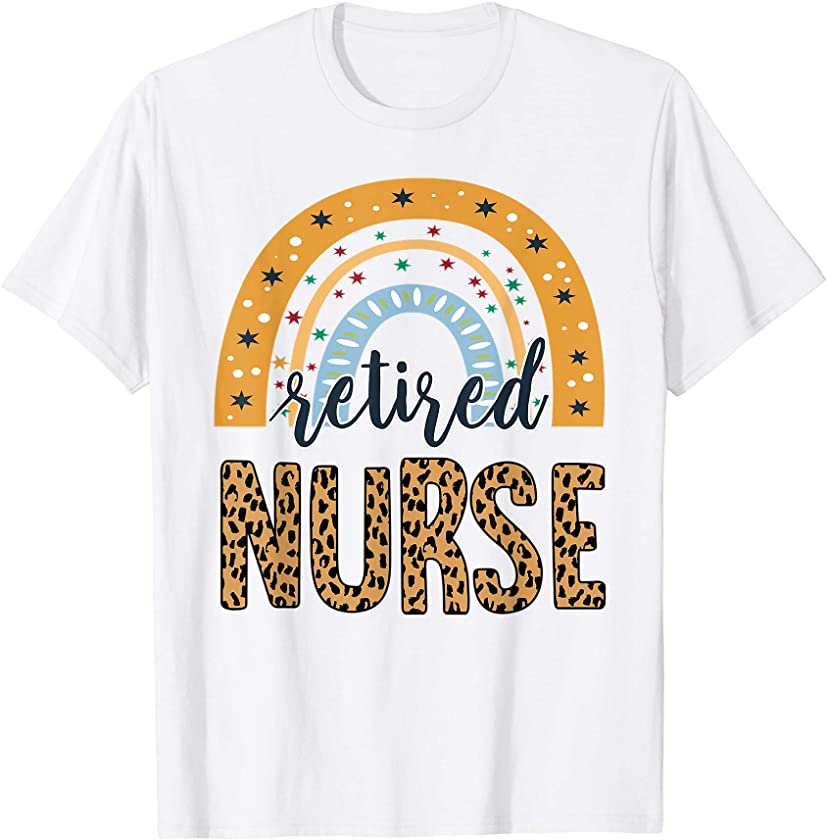 Retired 2021 Nurse Leopard Rainbow Retirement Women Gift T-Shirt