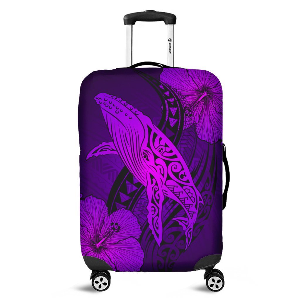 Hawaiian Map Whale Swim Hibiscus Polynesian Luggage Covers – Purple