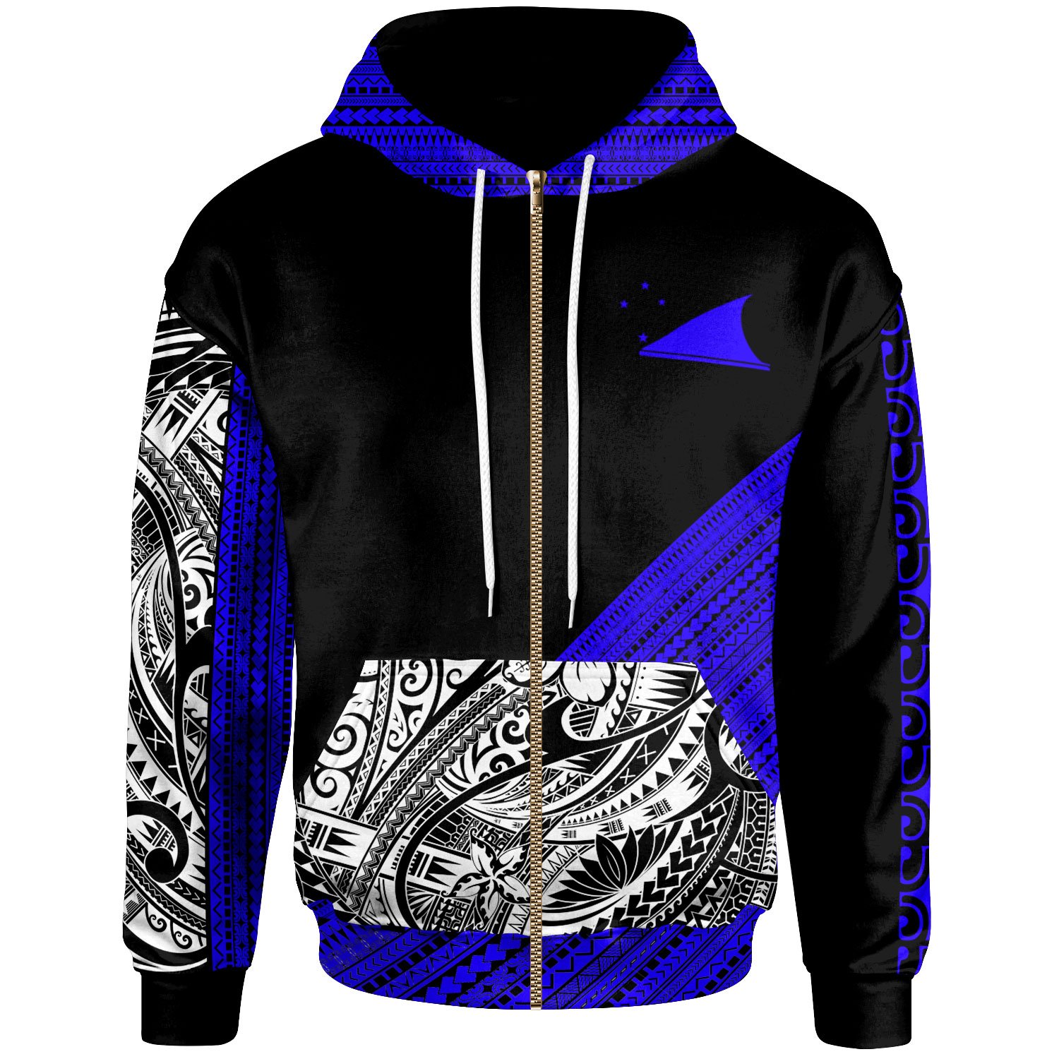 Tokelau – Custom Personalised Zip Hoodie – Diagonal Pattern Dark Blue – BN20