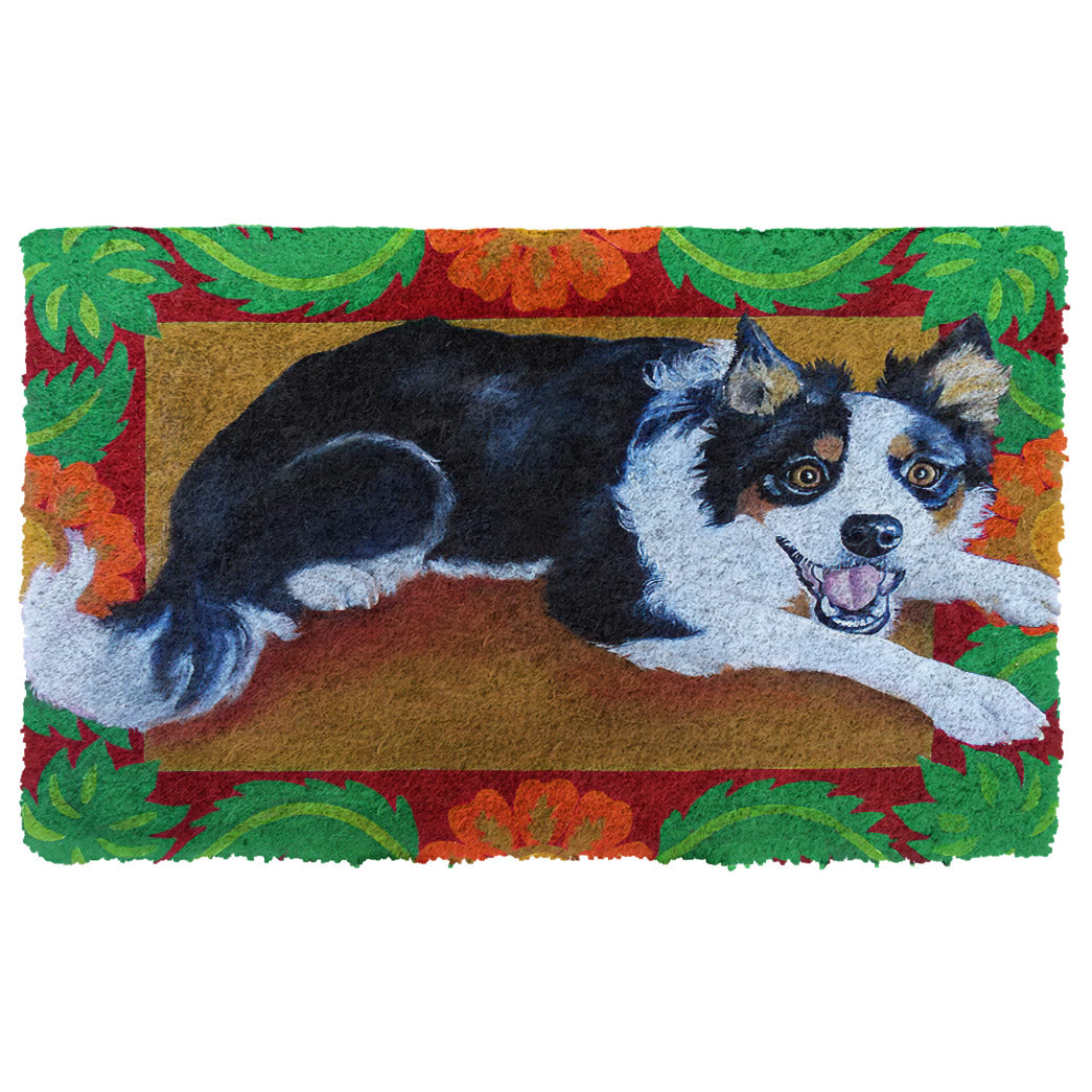 Gearhumans 3D Happy Border Collie Custom Doormat