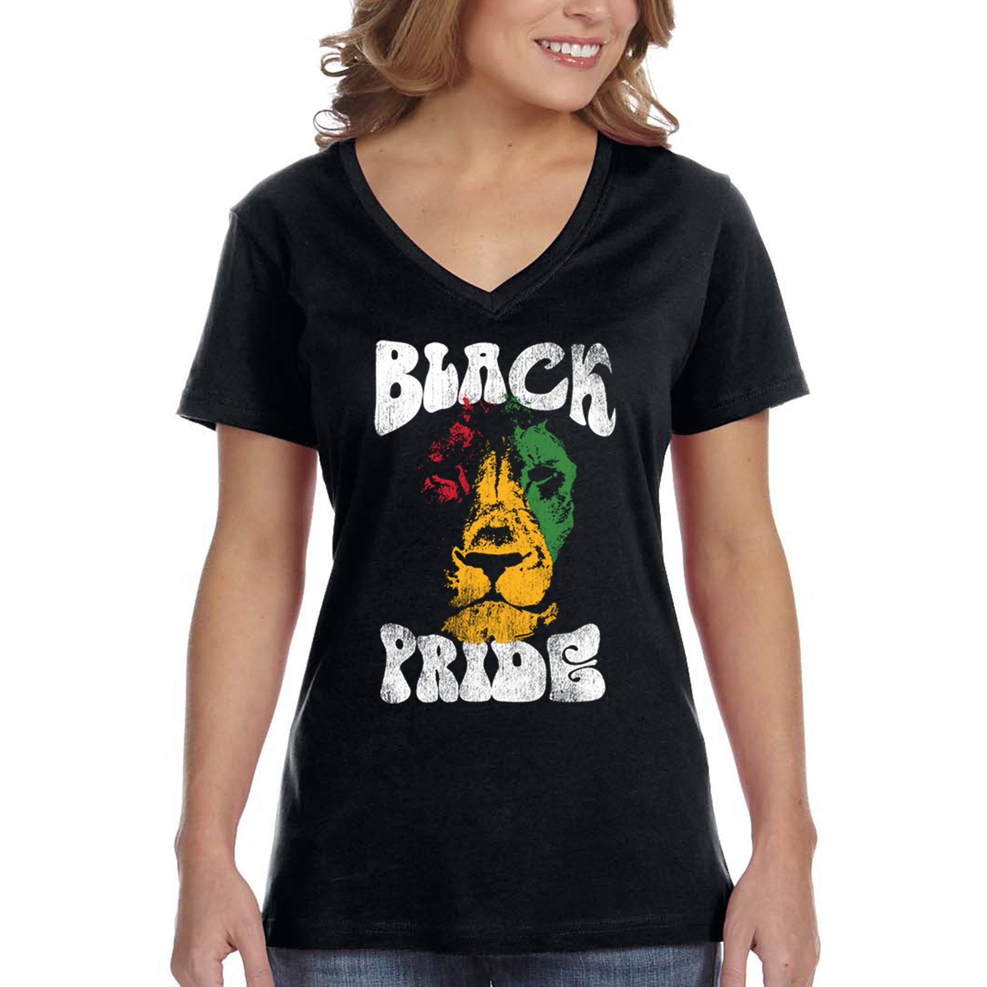 Xtrafly Apparel Women’S Black Pride Lion African Rasta Rastafari Wild Animal Safari Jamaican Blm Lives Matter Tiger Jungle V-Neck T-Shirt