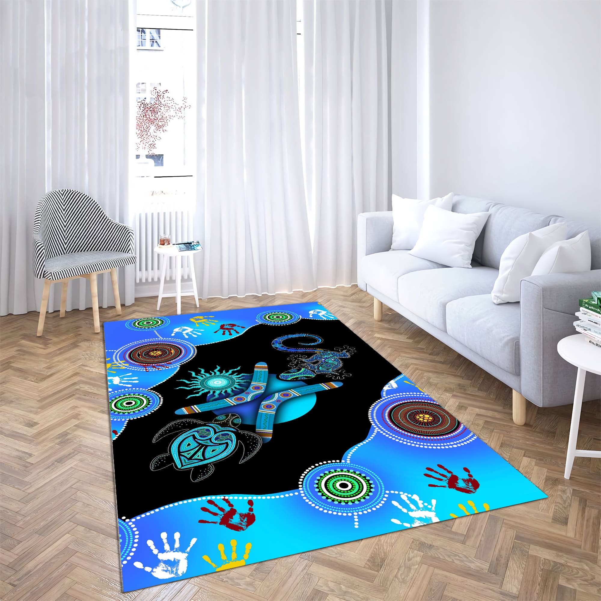 Aboriginal Naidoc Week Blue Turtle Lizard Rug