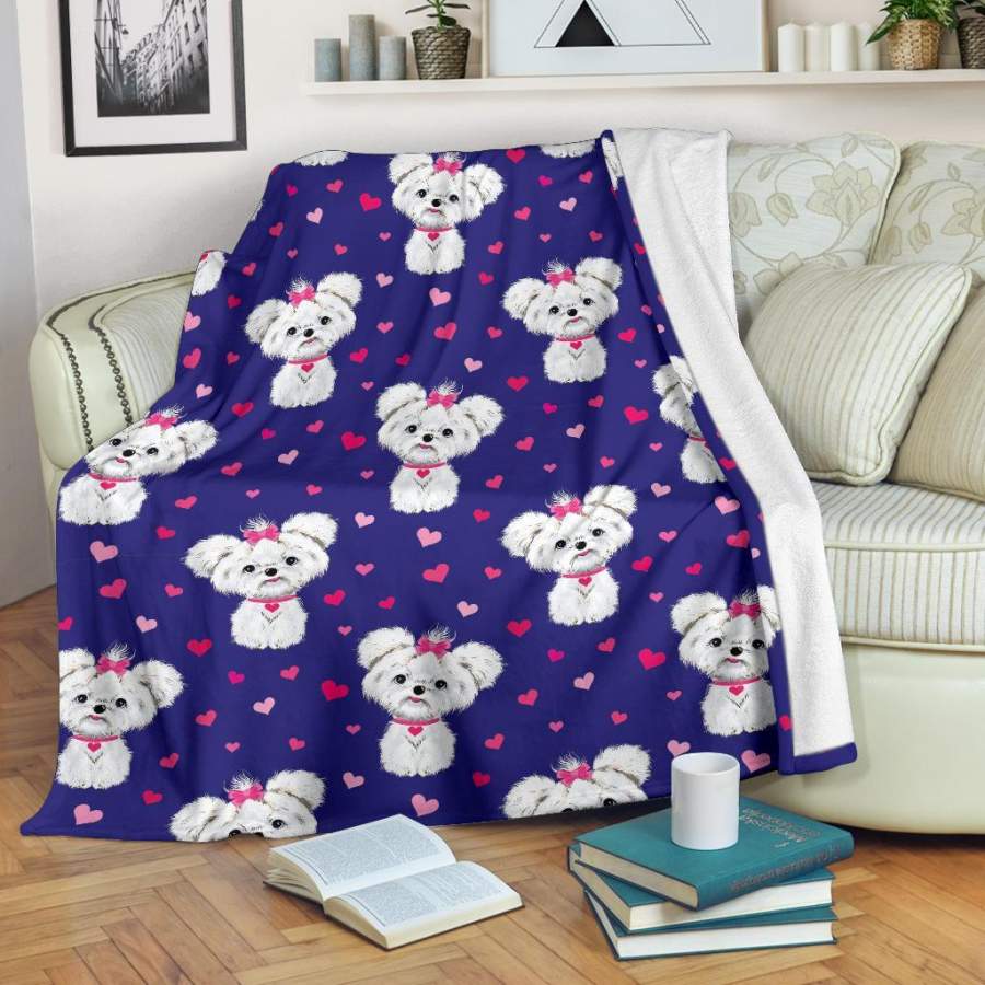 Puppy Dog Maltese Pattern Print Blanket