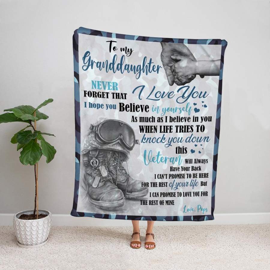 Veteran pops to my granddaughter never forget that I love you fleece blanket/ sherpa blanket