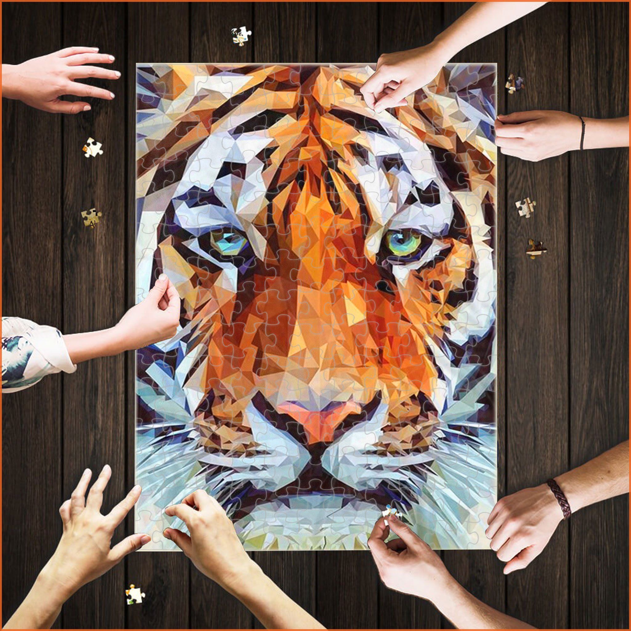 3d Tiger Face Triangles Art Jigsaw Puzzle