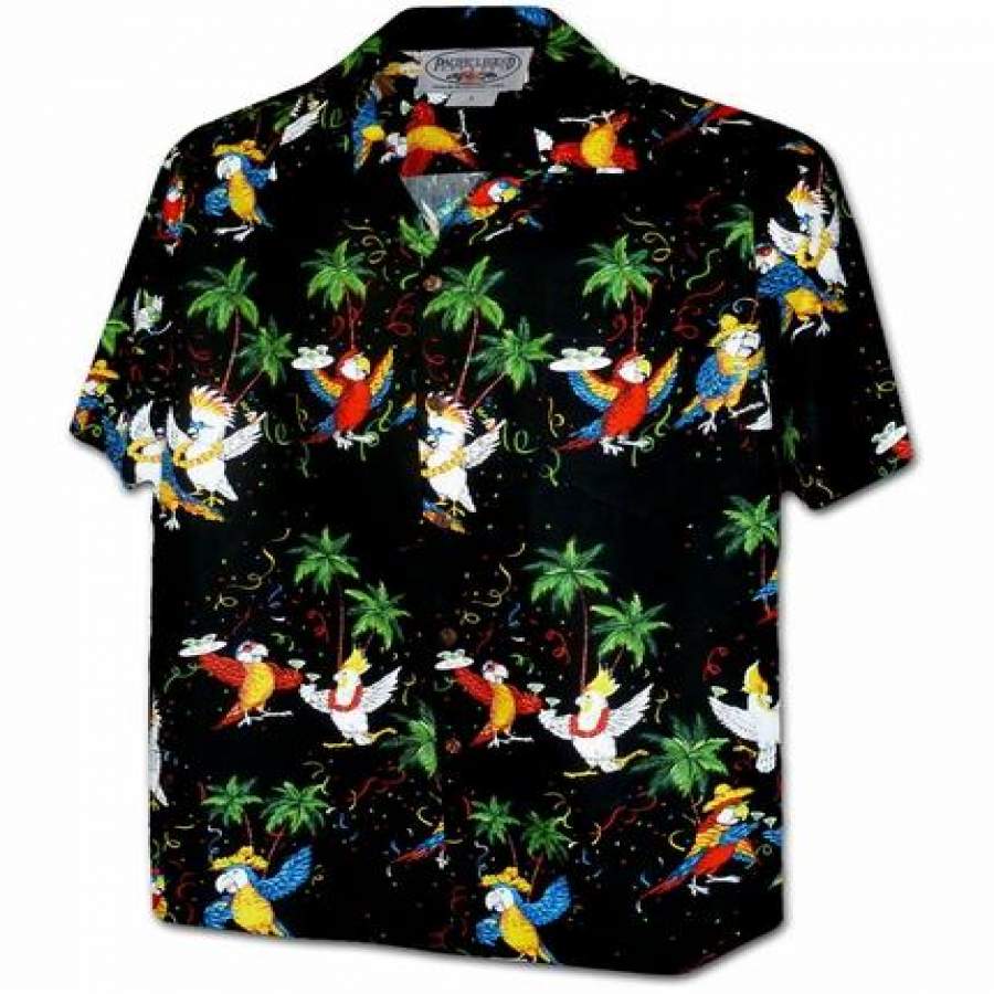 Party Parrots Black Hawaiian Shirt