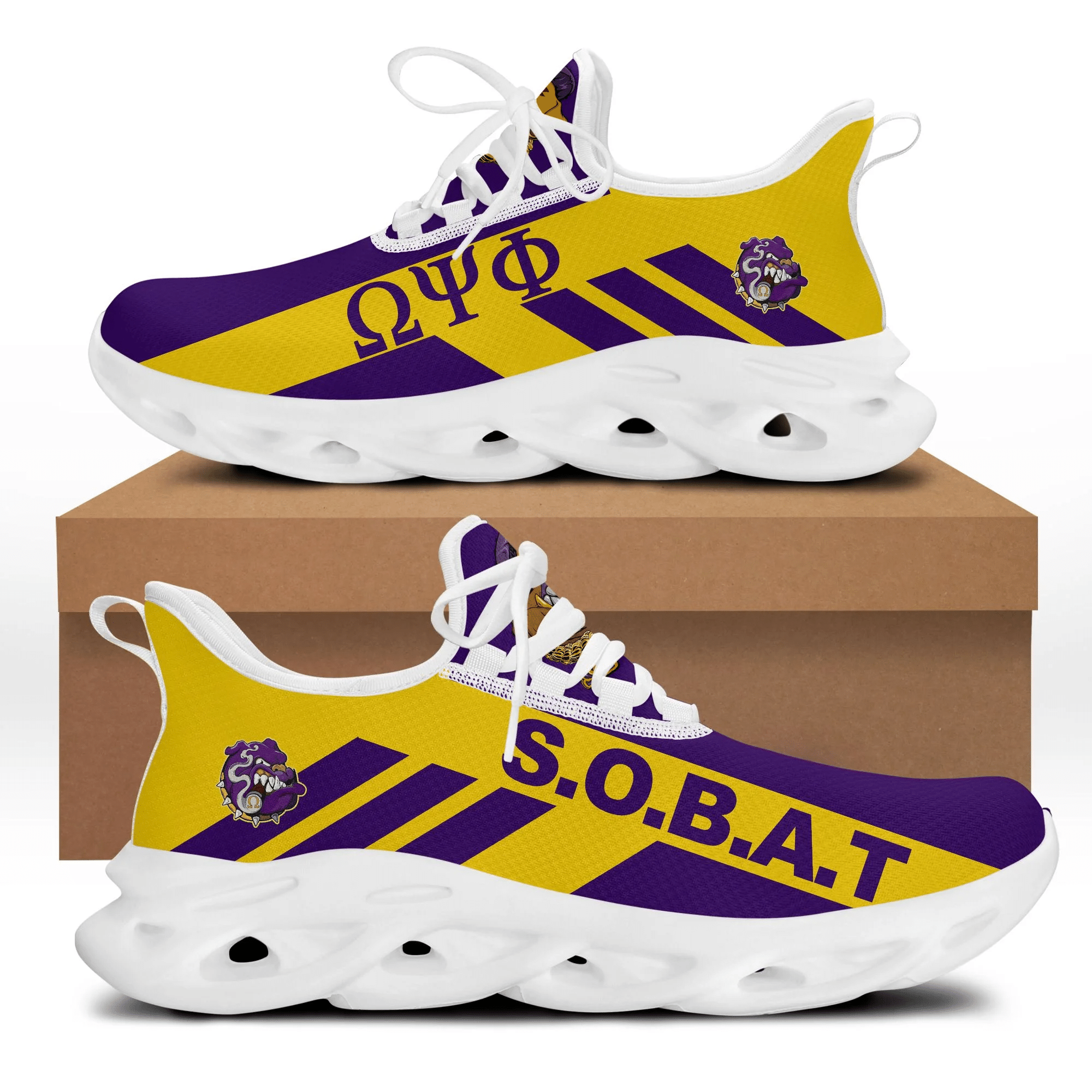 Africa Zone Shoe – Stripe Style Omega Psi Phi Sobat Bulldog Clunky Sneakers A31