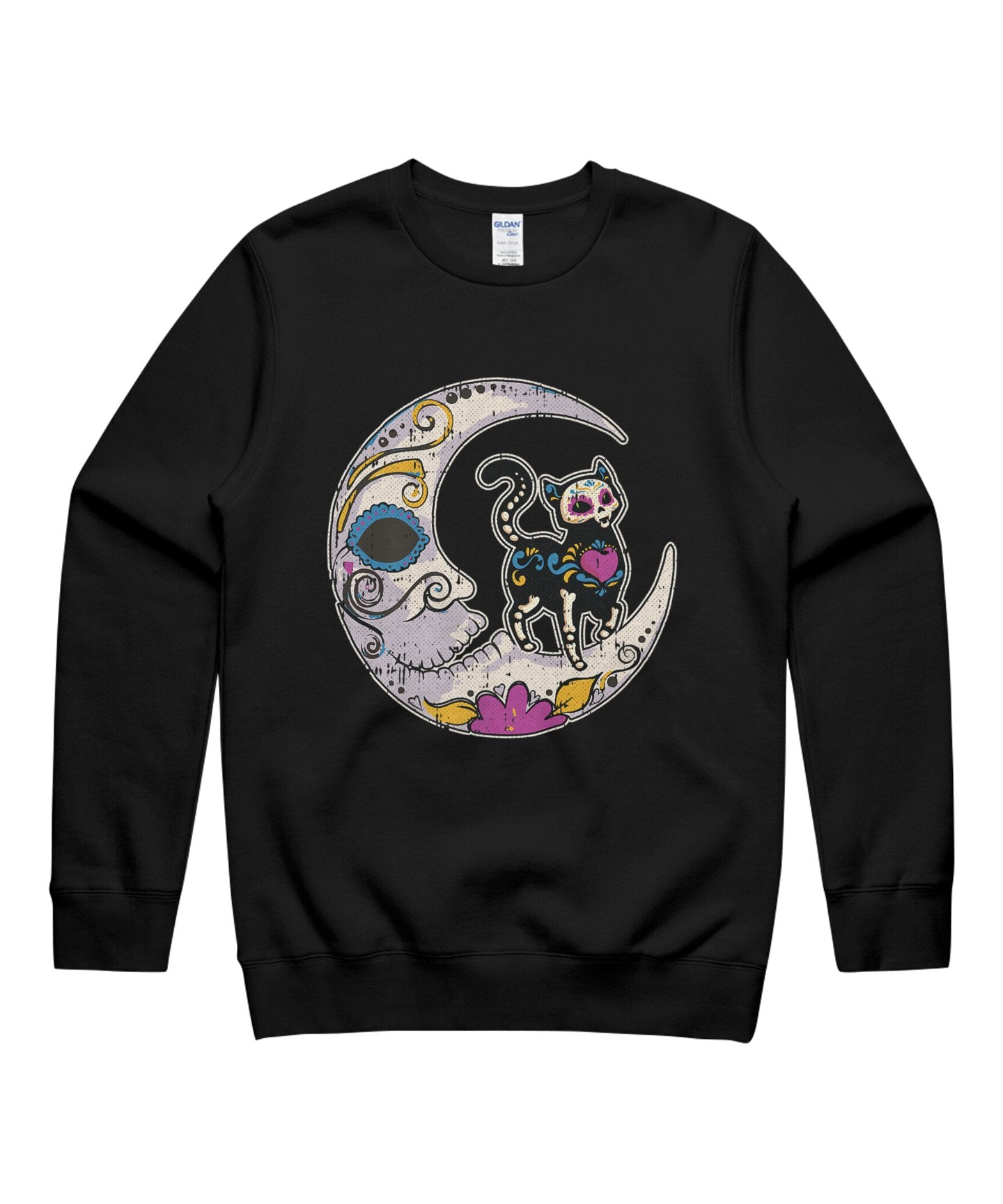 Sugar Skull Cat Moon Dia De Los Muertos Mexican Day Of Dead Halloween Unisex Crewneck Sweatshirt