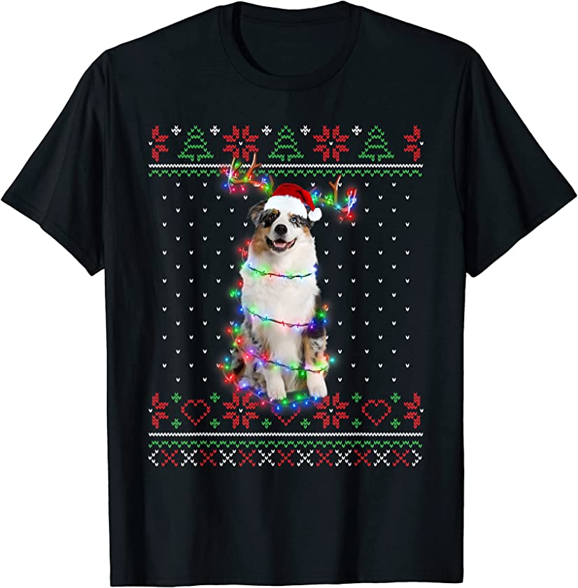 Australian Shepherd Dog Ugly Sweater Christmas Puppy Dog T-Shirt