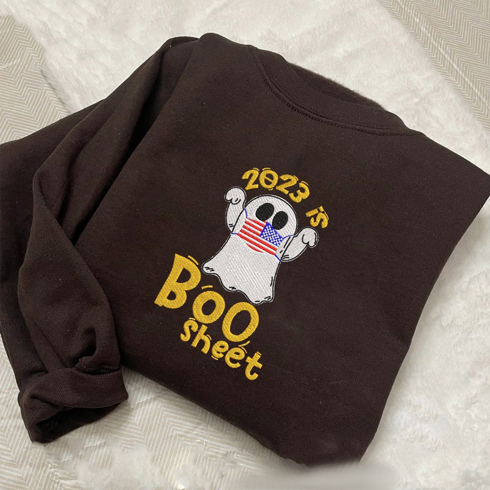 Boo With Mask American Flag Halloween Embroidered Sweatshirt 2D Crewneck Sweatshirt All Over Print Sweatshirt For Women Sweatshirt For Men Sws4926