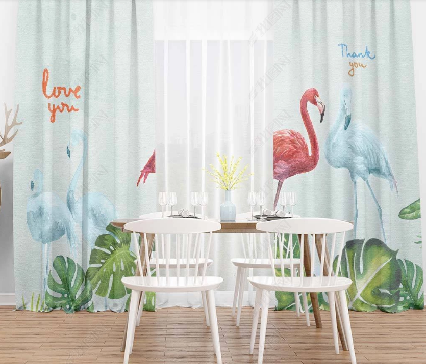 3D Hand Drawn Animal Pink Blue Flamingo Curtains And Drapes Lqh 19