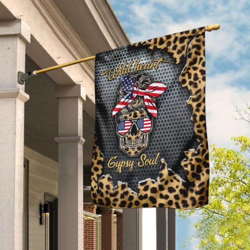 Wild Heart Gypsy Soul Leopard Skull 3D Garden Flag