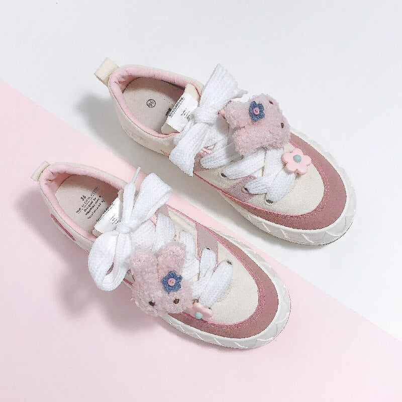 Little Bunny Plushie Pink Hearts Canvas Shoes – Women’S